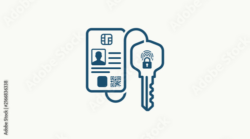 Digital identity card connected to a biometric security key icon