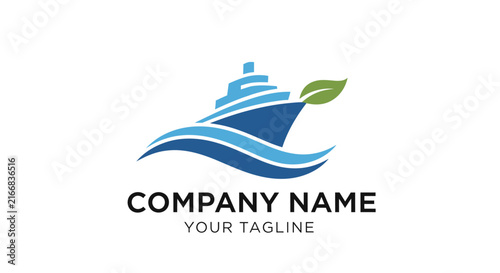 Foto Modern ship and leaf logo design for maritime business branding.