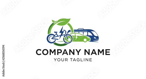 Eco-friendly company logo with bicycle and green leaf design.