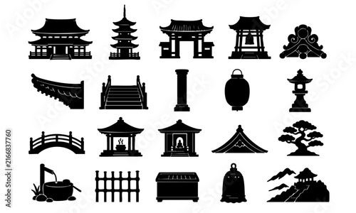 Japanese Buddhist temple architecture icons