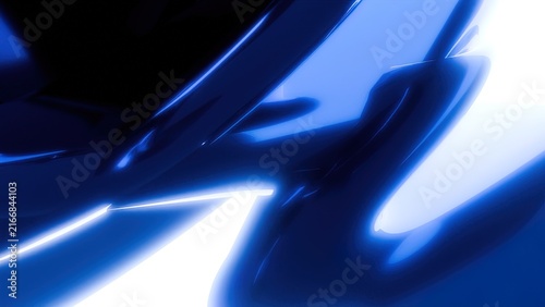 Abstract flowing liquid chrome waves in futuristic metallic blue gradient with dynamic motion blur