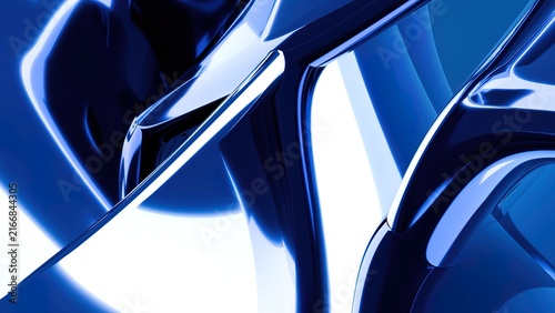 Abstract metallic liquid chrome flow with futuristic reflective blue and silver waves in motion
