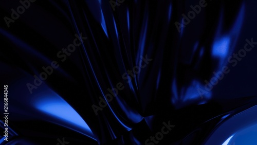 Abstract blue liquid chrome waves swirling in dark futuristic motion texture background