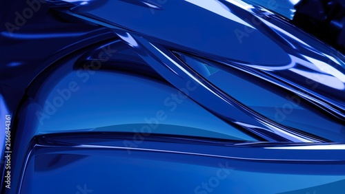 Close-up of glossy metallic blue car paint reflecting light with sleek curved surface design