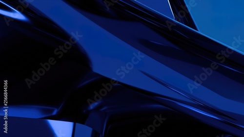 Modern glass skyscraper facade reflecting deep blue sky with sharp geometric lines and sleek architecture