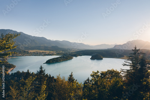 Faaker See Lake and Alpine Mountains at Sunset in Carinthia, Austria