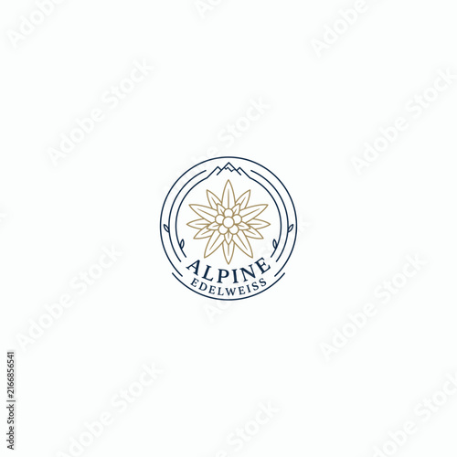 Alpine Edelweiss Flower and Mountain Line Art Logo Design