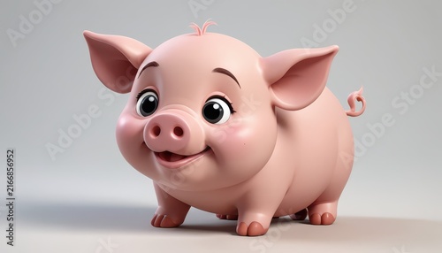Cute cartoon piglet toy with adorable expression and large eyes on plain background