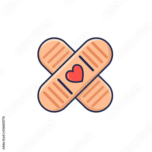 Cute crossed adhesive bandages icon in a clean modern flat style, representing first aid, wound care, medical treatment, healthcare, healing, and emergency care. Isolated PNG illustration.