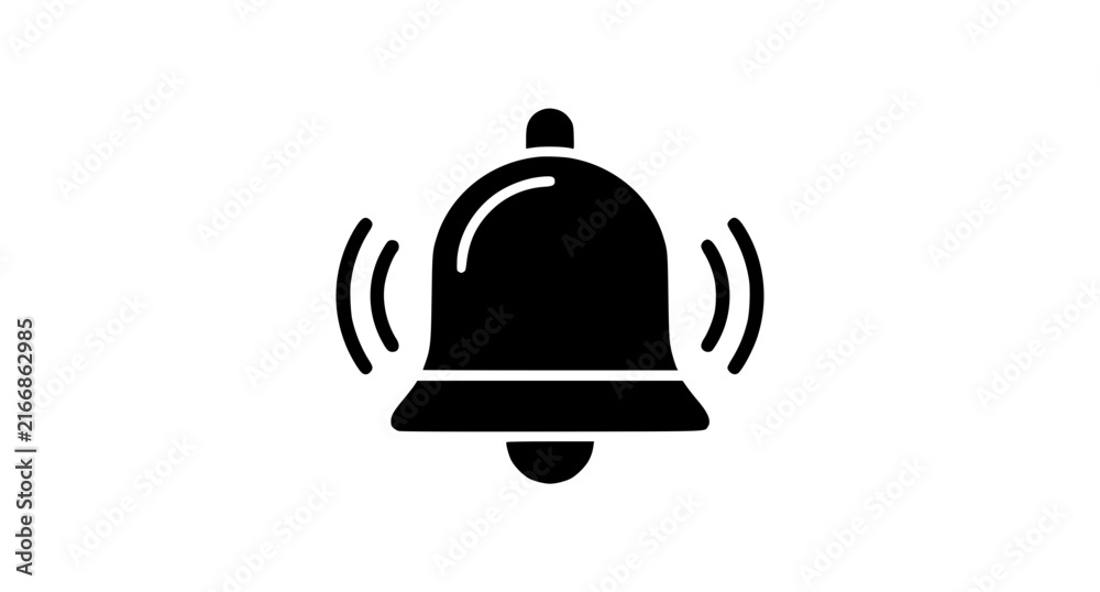 Fototapeta premium Black School Bell Ringing Silhouette Alert Icon Vector Illustration