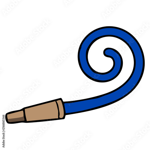 Blue party blower noisemaker illustration isolated on white background with bright lighting and joyful celebratory festive mood