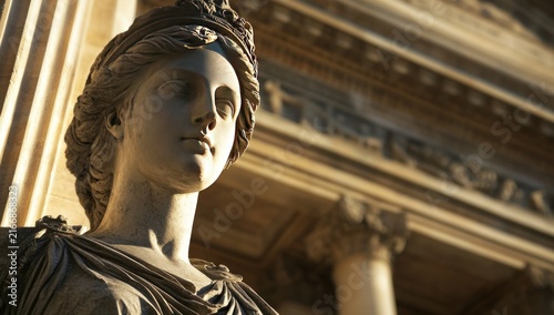 A close-up of a classical statue with intricate details.