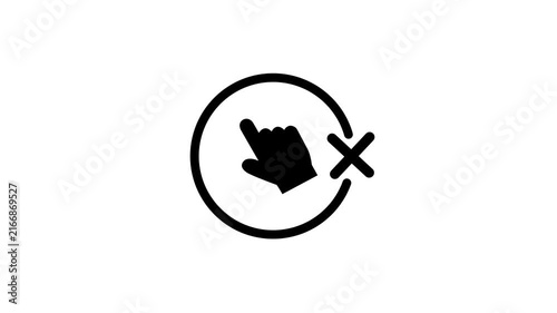 Hand Cursor Pointing Line Art Vector Icon Inside Circle Frame with Cross Cancel Mark Badge for Modern App User Interface Interactive Click Action and Website Button UX UI Graphic Design Element