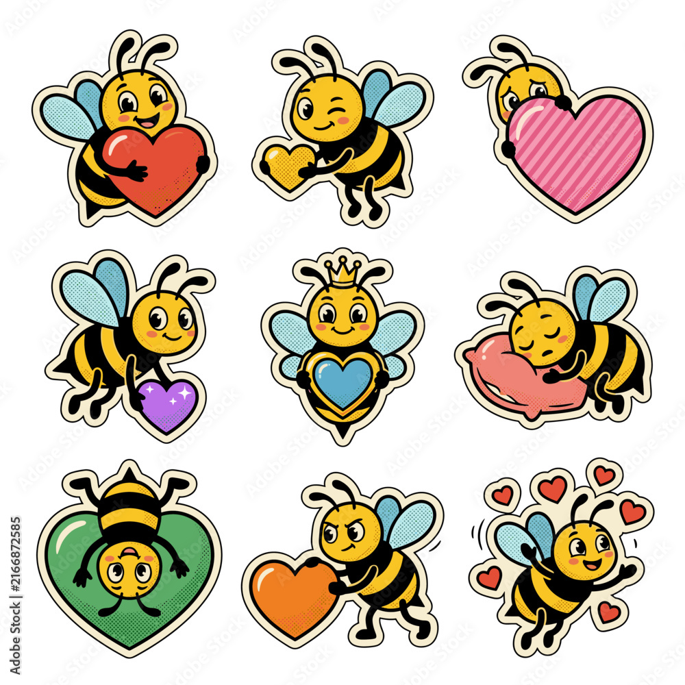 Obraz premium Cute Bee Holding A Red Heart Vector Illustration For Valentines Day Or Love Concept