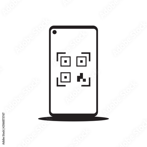 Smartphone with QR Code Line Icon for Mobile Payment Vector