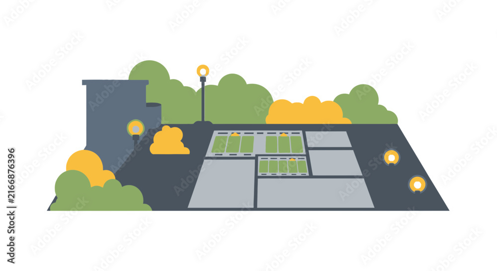 Fototapeta premium Minimalist Flat Vector Urban Courtyard Illustration