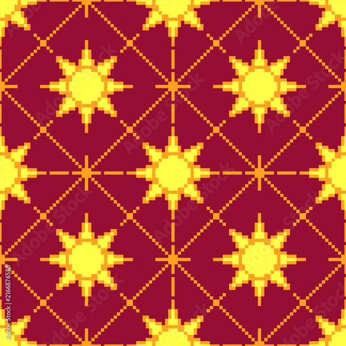 Pixel Sun Geometric Seamless Pattern