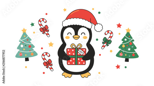 christmas card with penguin