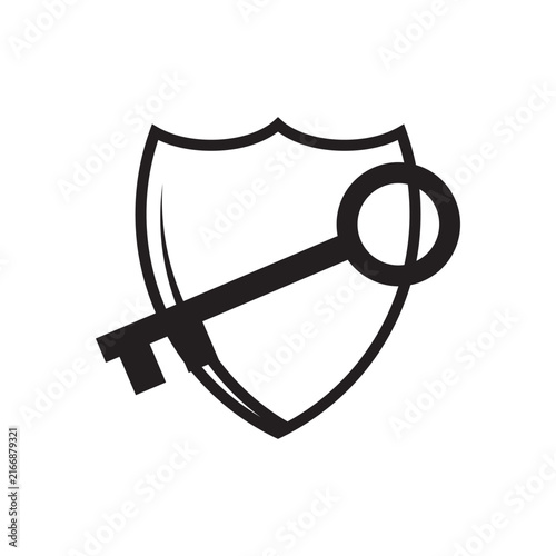 Shield with Key Line Icon for Security Access Protection Vector