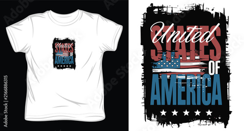 United states of america vertical flag typography with heavy grunge texture and stars for american pride clothing.