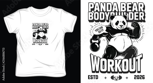 Panda bear bodybuilder vector t-shirt design with workout quote.