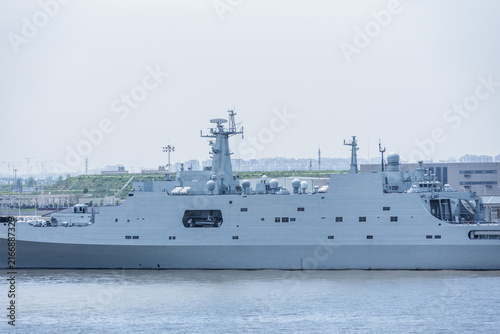 Photography Chinese military ship moored at a naval quay on the Yangtze River near Shanghai