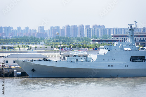Photography Chinese naval warship moored alongside a quay on the Yangtze River near Shanghai