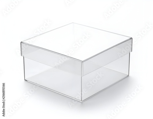 Transparent acrylic storage box with fitted lid.