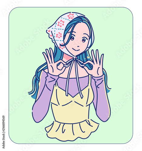 バブーシュカを着けるおしゃれな女の子