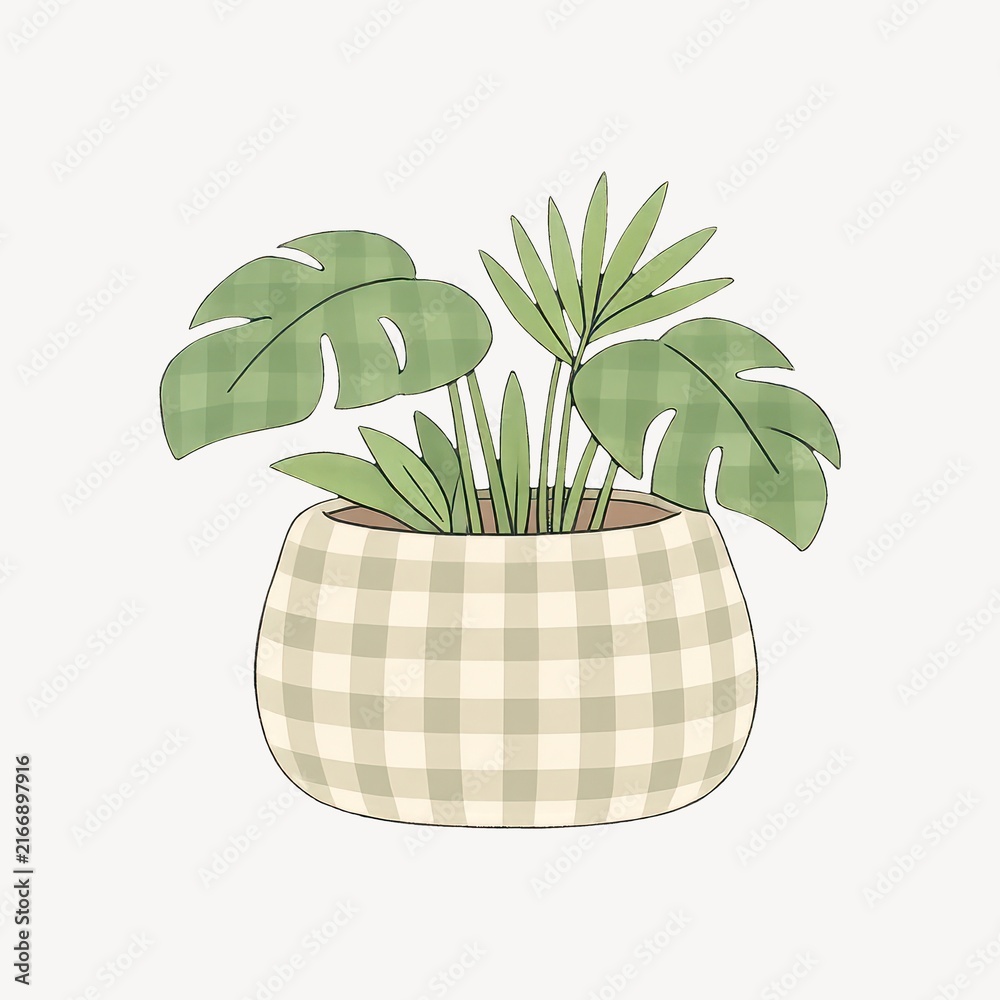 Fototapeta premium Illustration of potted tropical plant.
