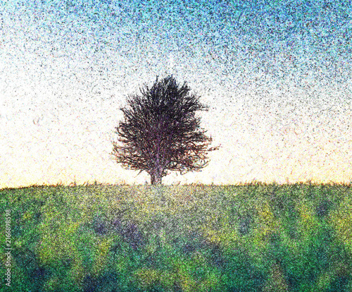 Foto Single tree in a pixelated green field