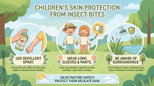 Educational Infographic for Children's Skin Protection from Insect Bites and Mosquito Safety