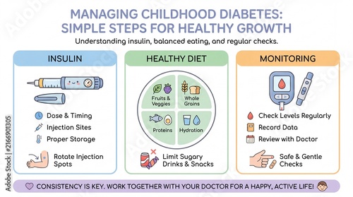 Managing Childhood Diabetes Infographic for Health Education and Medical Awareness