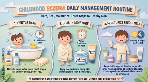 Childhood Eczema Daily Management Routine Infographic for Baby Skin Care
