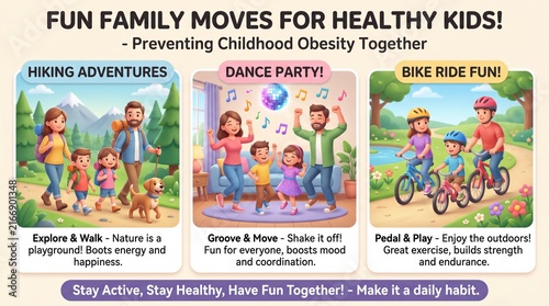Infographic Illustration of Fun Family Activities for Healthy Kids and Childhood Obesity Prevention