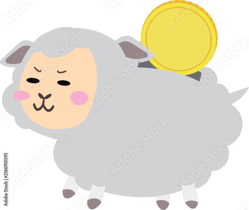 コインを入れるかわいい羊の貯金箱イラスト
