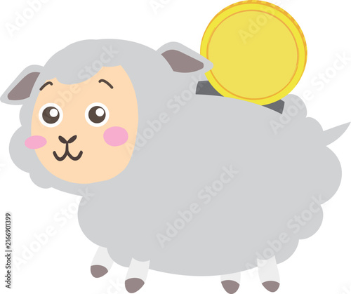 コインを入れるかわいい羊の貯金箱イラスト