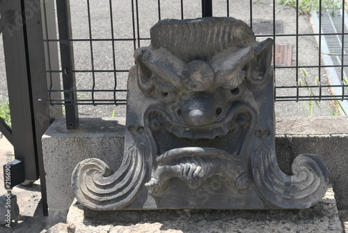 Canvastavla Onigawara demon roof tile decoration in Arima, Japan