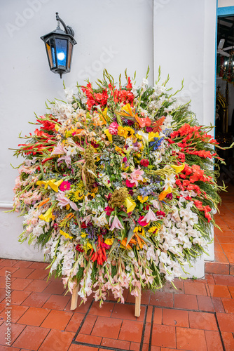 Silletero traditional floral arrangement representing medellín's culture and the feria de las flores festival in colombia