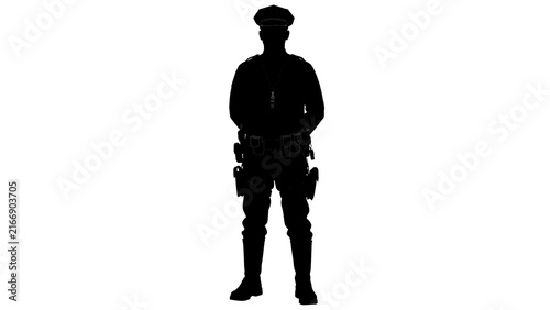 Silhouette of police officer on white background.