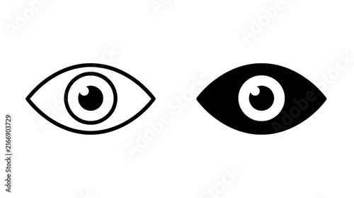 Eye icon set, vision and visibility symbols isolated on transparent background