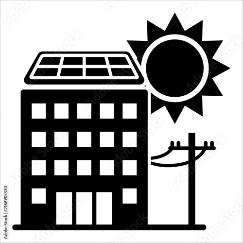 Commercial Building Solar Panel Sun Grid Power Icon