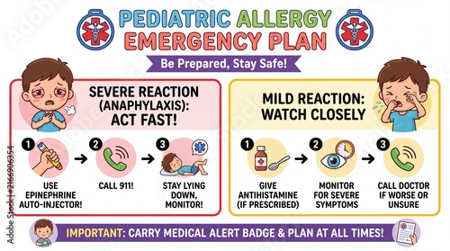 Pediatric Allergy Emergency Action Plan Infographic with Anaphylaxis Treatment Steps