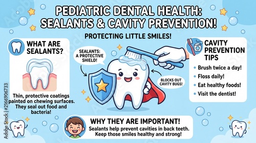 Pediatric Dental Health Infographic for Kids Cavity Prevention and Tooth Sealants Education