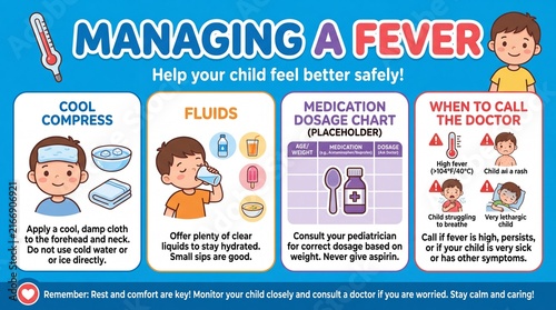 Medical Infographic Guide for Managing Fever in Children with Health Tips and Pediatric Advice