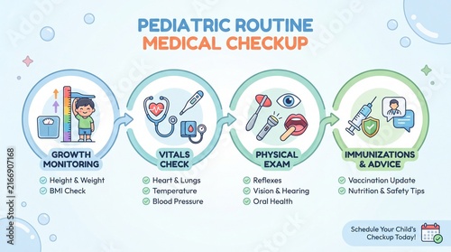 Pediatric Routine Medical Checkup Infographic Design for Child Healthcare and Wellness