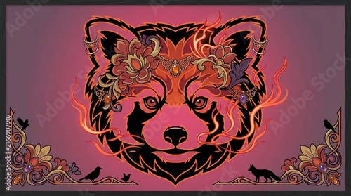 Stylized Panda Head Illustration with Floral Elements