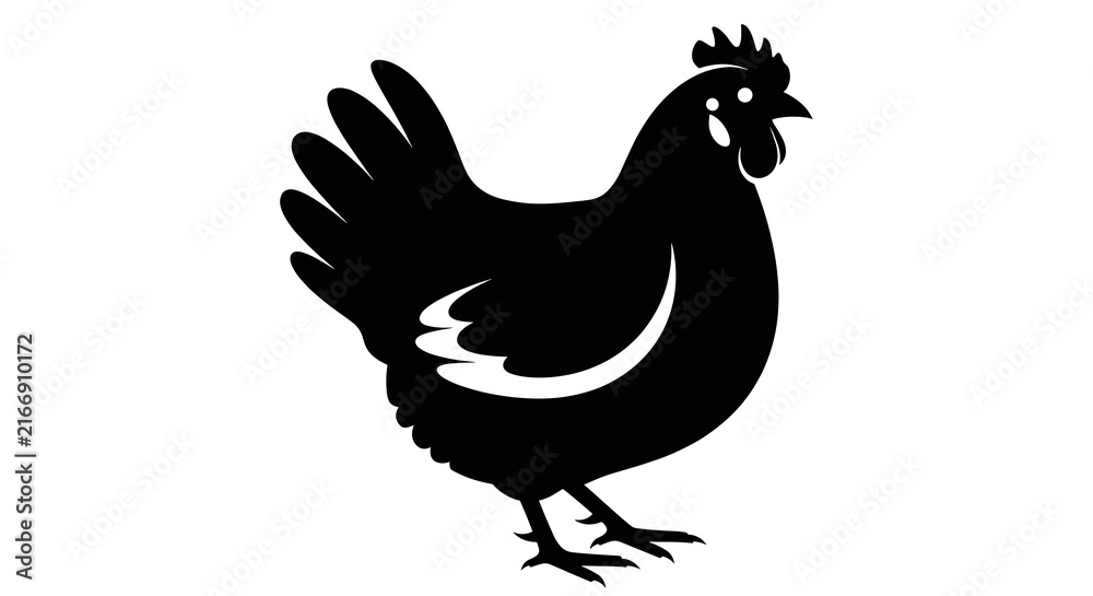 Fototapeta premium Black hen silhouette icon isolated on plain background, rustic poultry farm symbol, poultry farming