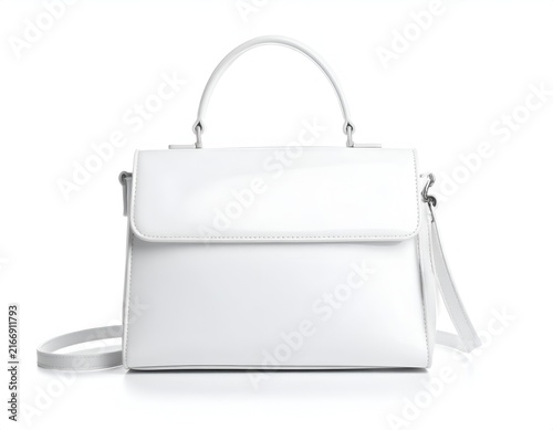 White top handle handbag mockup with front flap.