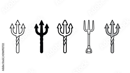 Bild auf Leinwand Set of trident and pitchfork icons with various artistic graphic design styles